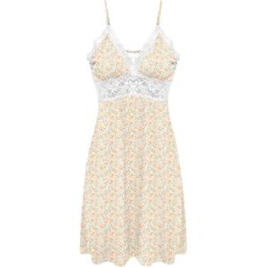 Ekouaer Sleepwear Womens Chemise Nightgown Full Slip Lace Lounge Dress(Blue Floral)