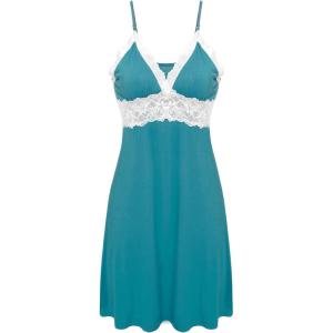 Ekouaer Sleepwear Womens Chemise Nightgown Full Slip Lace Lounge Dress(Blue Green)