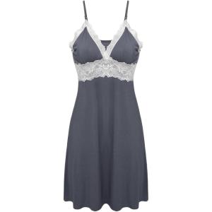 Ekouaer Sleepwear Womens Chemise Nightgown Full Slip Lace Lounge Dress(Grey)