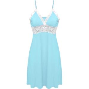 Ekouaer Sleepwear Womens Chemise Nightgown Full Slip Lace Lounge Dress(Light Blue)