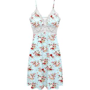 Ekouaer Sleepwear Womens Chemise Nightgown Full Slip Lace Lounge Dress(Mint Flower)