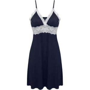 Ekouaer Sleepwear Womens Chemise Nightgown Full Slip Lace Lounge Dress(Navy)