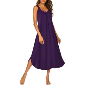 Ekouaer Sleeveless Nightgowns for Women Long Night Gown Pleated Full Length Sleepwear Tank Sleep Dress Slit Dress S-2XL(Deep Purple)