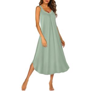 Ekouaer Sleeveless Nightgowns for Women Long Night Gown Pleated Full Length Sleepwear Tank Sleep Dress Slit Dress S-2XL(Light Green)