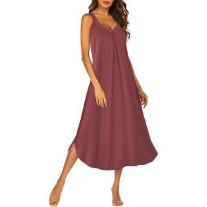 Ekouaer Sleeveless Nightgowns for Women Long Night Gown Pleated Full Length Sleepwear Tank Sleep Dress Slit Dress S-2XL(Purple Red)