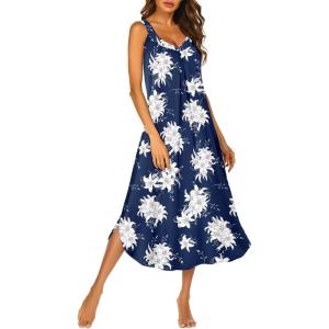 Ekouaer Sleeveless Nightgowns for Women Long Night Gown Pleated Full Length Sleepwear Tank Sleep Dress Slit Dress S-2XL(Silhouette Flowers)