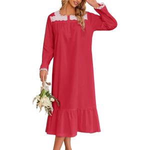 Ekouaer Victorian Nightgown 100% Cotton Long Sleeve Vintage Old Fashioned Gown for Women(Wine Red)