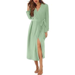 Ekouaer Waffle Robes for Women Long Knit Bathrobe Lightweight Kimono Spa Robe Soft Loungewear with Pockets S-XXL(Mint Green)