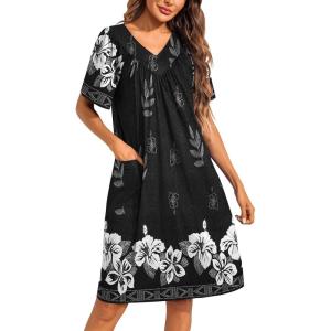 Ekouaer Womens House Dress Floral Print Moo Moos Nightgowns Moomoo Dresses Mumus with Pockets(Black)