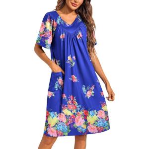 Ekouaer Womens House Dress Floral Print Moo Moos Nightgowns Moomoo Dresses Mumus with Pockets(Bloom Flower)