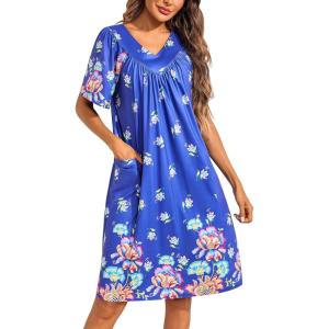Ekouaer Womens House Dress Floral Print Moo Moos Nightgowns Moomoo Dresses Mumus with Pockets(Blue Flower)