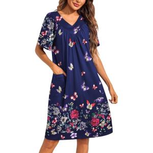 Ekouaer Womens House Dress Floral Print Moo Moos Nightgowns Moomoo Dresses Mumus with Pockets(Butterfly and Flower)