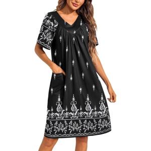 Ekouaer Womens House Dress Floral Print Moo Moos Nightgowns Moomoo Dresses Mumus with Pockets(Floral Black)