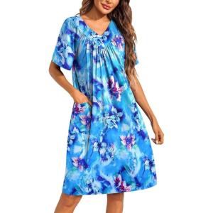 Ekouaer Womens House Dress Floral Print Moo Moos Nightgowns Moomoo Dresses Mumus with Pockets(Floral Blue)