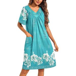 Ekouaer Womens House Dress Floral Print Moo Moos Nightgowns Moomoo Dresses Mumus with Pockets(Green)