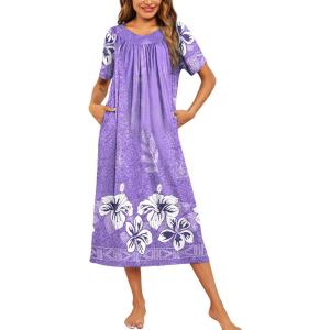 Ekouaer Women’s House Dress with Pockets Long Nightgowns for Women House Dress Pleated Front Moo Moos for Women S-XXXL(Floral Purple)