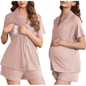 Ekouaer Women’s Maternity Nursing Pajama Sets Button Down Postpartum Pajamas Short Sleeve Breastfeeding Clothes(Pink)