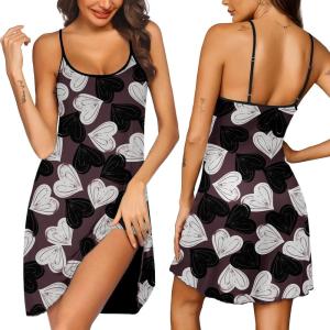 Ekouaer Womens Nightgown Pj Dress for Women Adjustable Spaghetti Chemise Sleeveless V Neck Sleepwear(Black White Love Print)