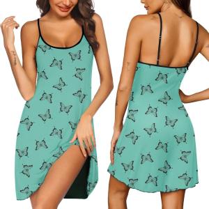 Ekouaer Womens Nightgown Pj Dress for Women Adjustable Spaghetti Chemise Sleeveless V Neck Sleepwear(Green Butterfly Print)
