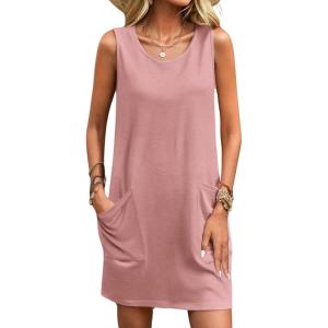 Ekouaer Womens Nightgown Sleeveless Nightgowns for Women with Pocekts Tank Dress Crew Neck Sleepwear S-XXL(Dark Pink)