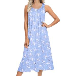 Ekouaer Women’s Nightgowns Long Sleeveless Night gown with Pockets Soft Ladies Nightdress(Blue Birds)