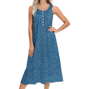 Ekouaer Women’s Nightgowns Long Sleeveless Night gown with Pockets Soft Ladies Nightdress(Dog Footprints)