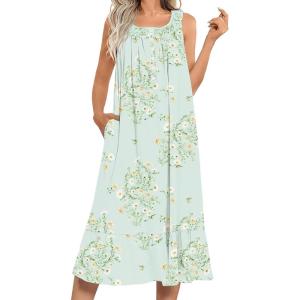 Ekouaer Women’s Nightgowns Long Sleeveless Night gown with Pockets Soft Ladies Nightdress(Floral Light Green)