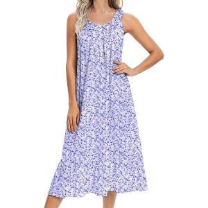 Ekouaer Women’s Nightgowns Long Sleeveless Night gown with Pockets Soft Ladies Nightdress(Floral Purple)