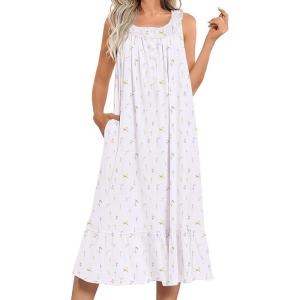 Ekouaer Women’s Nightgowns Long Sleeveless Night gown with Pockets Soft Ladies Nightdress(Floral White)