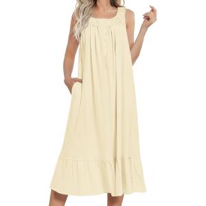 Ekouaer Women’s Nightgowns Long Sleeveless Night gown with Pockets Soft Ladies Nightdress(Lemon)