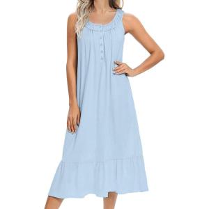Ekouaer Women’s Nightgowns Long Sleeveless Night gown with Pockets Soft Ladies Nightdress(Light Blue)