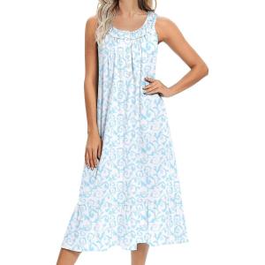 Ekouaer Women’s Nightgowns Long Sleeveless Night gown with Pockets Soft Ladies Nightdress(Vine Blue)