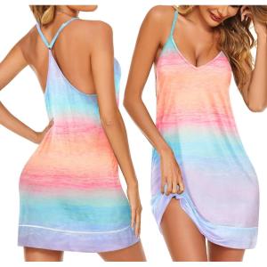 Ekouaer Women’s V Neck Racerback Sleeveless Nightgown(Orange Tie Dye)