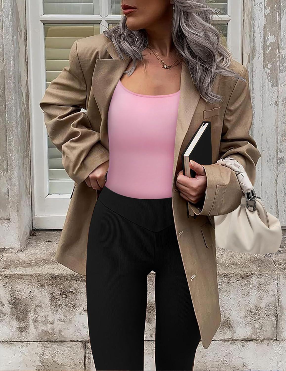 imageEkouaer Women Long Sleeve Shirt Scoop Neck Tops Slim Fit Basic Top Thermal Undershirts Base Layer TeePink