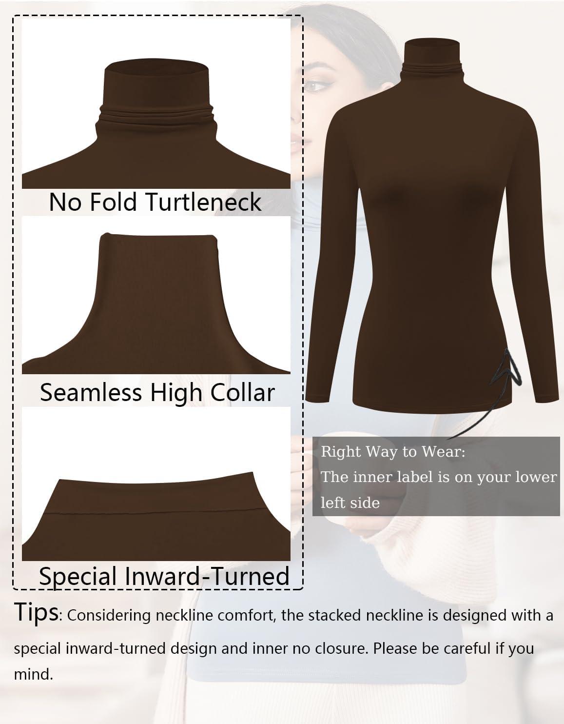 imageEkouaer Womens 3 Pack Turtleneck Long Sleeve Shirts Slim Fit Thermal Underwear Tops Lightweight Pullover TeesBlackBrownBeige