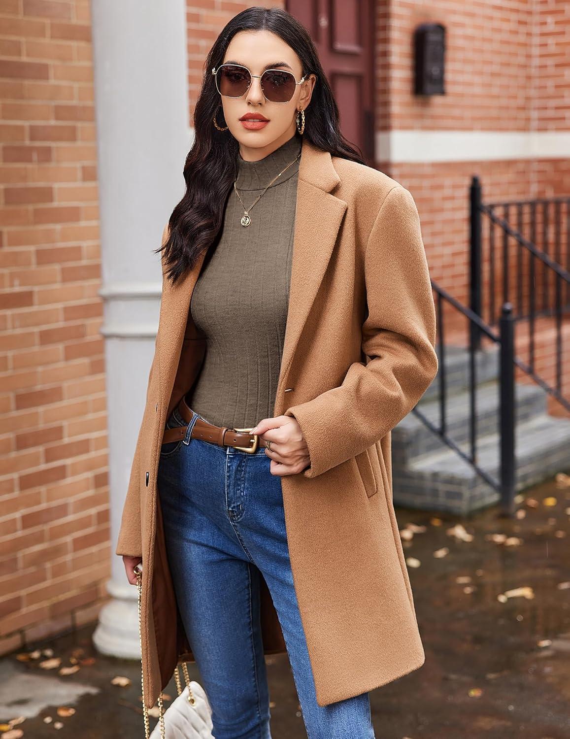 imageEkouaer Womens Long Sleeve Mock Turtleneck Tops Ribbed Shirts Fleece Soft Thermal Undershirts TeeLight Brown