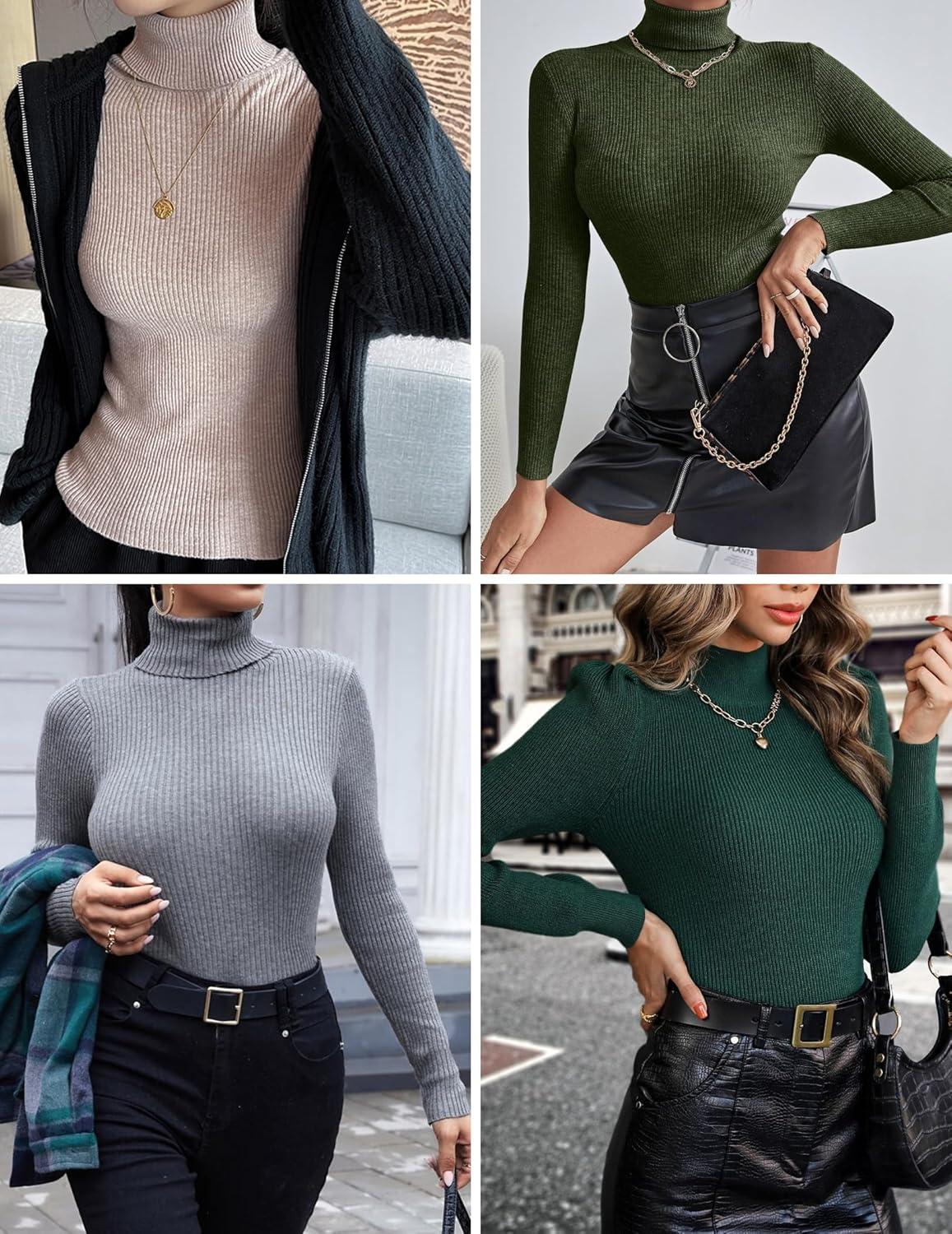 imageEkouaer Womens Turtleneck Shirts Ribbed Pullover Sweater Long Sleeves Tops Midweight Thermal Underwear BlouseRose Red