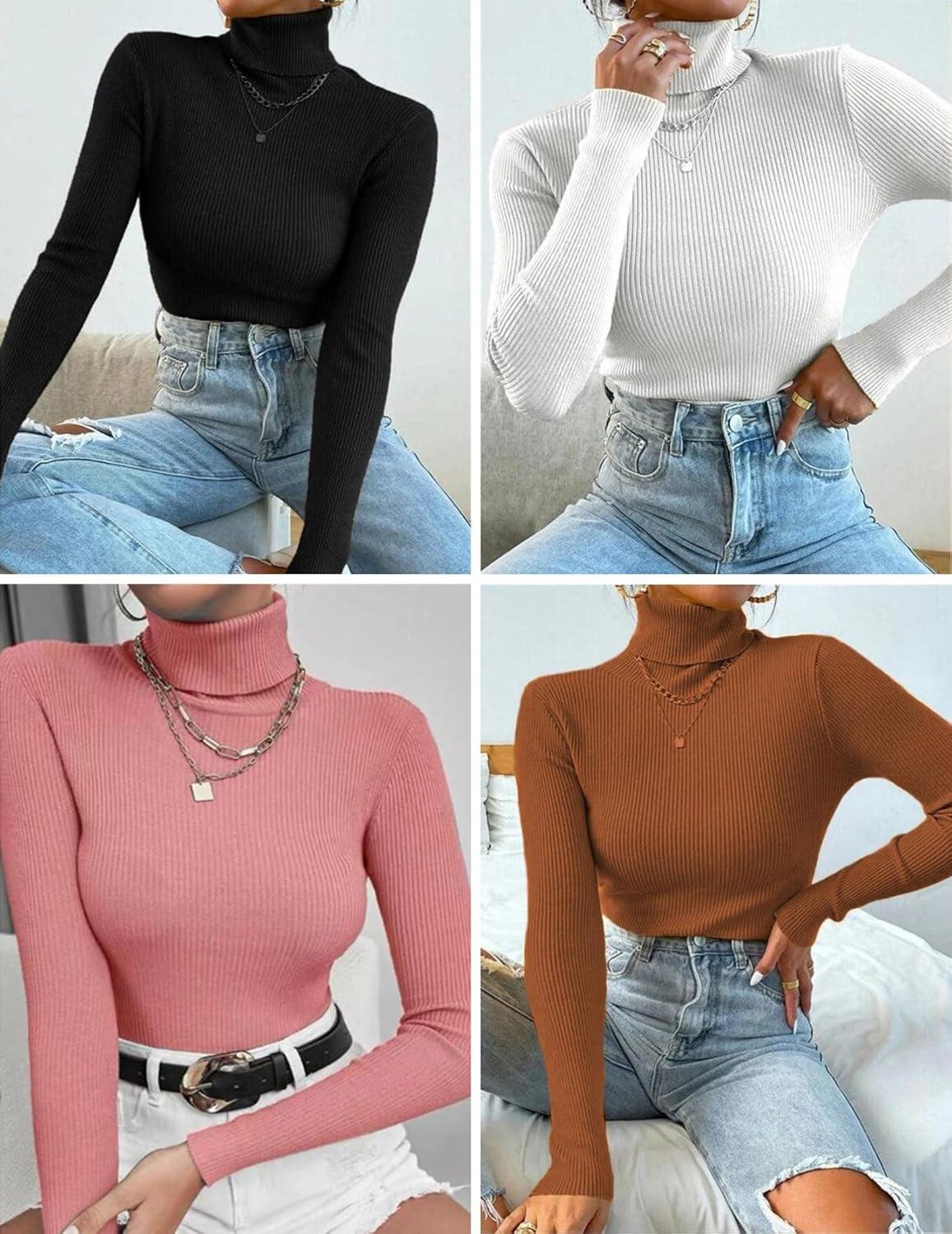 imageEkouaer Womens Turtleneck Shirts Ribbed Pullover Sweater Long Sleeves Tops Midweight Thermal Underwear BlouseRose Red