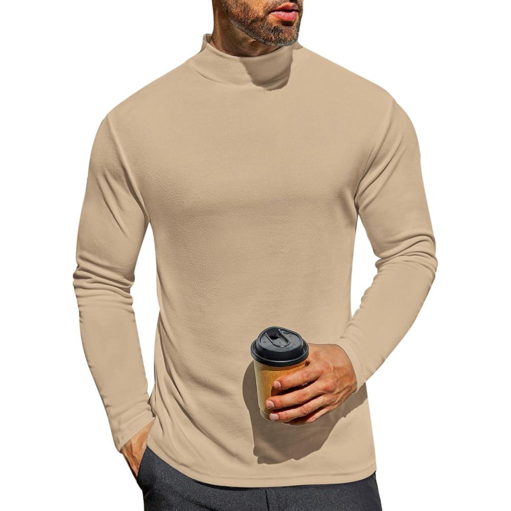 imageEkouaer Mens Mock Turtleneck Long Sleeve Turtle Neck Tops Lightweight Undershirt Thermal Sweater ShirtsKhaki