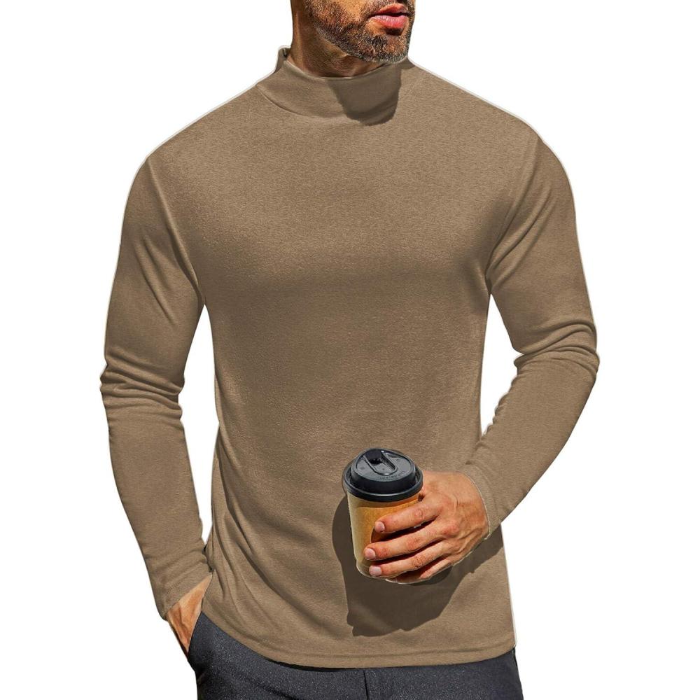 imageEkouaer Mens Mock Turtleneck Long Sleeve Turtle Neck Tops Lightweight Undershirt Thermal Sweater ShirtsLight Brown