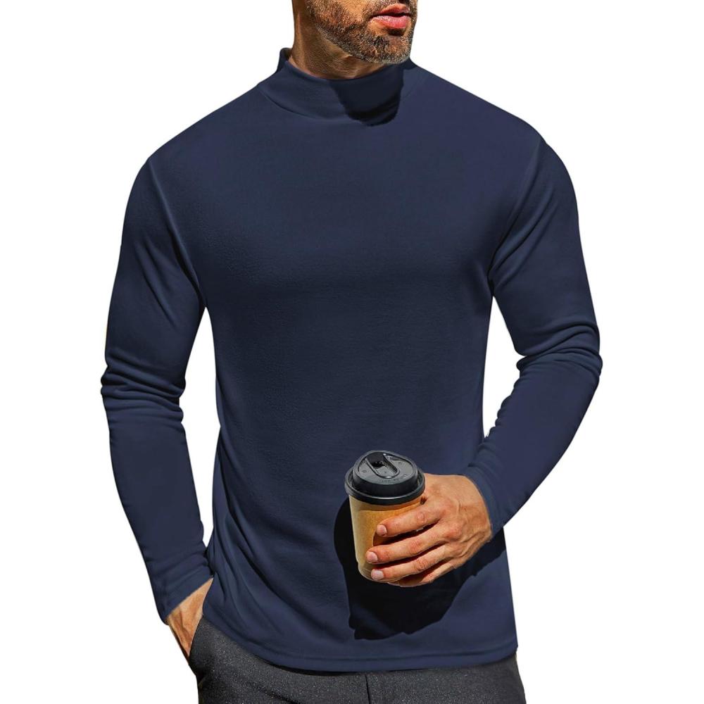 imageEkouaer Mens Mock Turtleneck Long Sleeve Turtle Neck Tops Lightweight Undershirt Thermal Sweater ShirtsNavy Blue