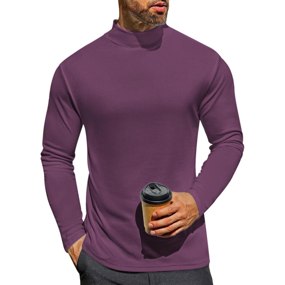 imageEkouaer Mens Mock Turtleneck Long Sleeve Turtle Neck Tops Lightweight Undershirt Thermal Sweater ShirtsPurple