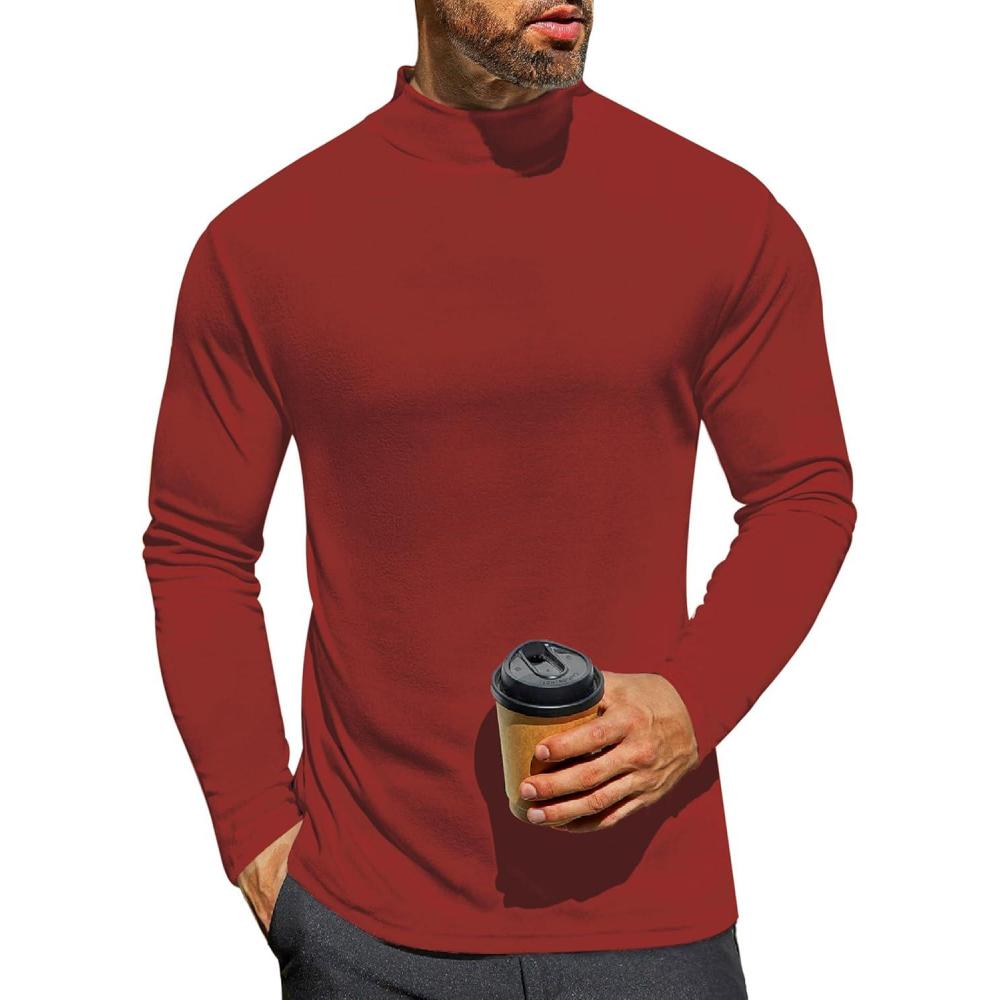 imageEkouaer Mens Mock Turtleneck Long Sleeve Turtle Neck Tops Lightweight Undershirt Thermal Sweater ShirtsWine Red