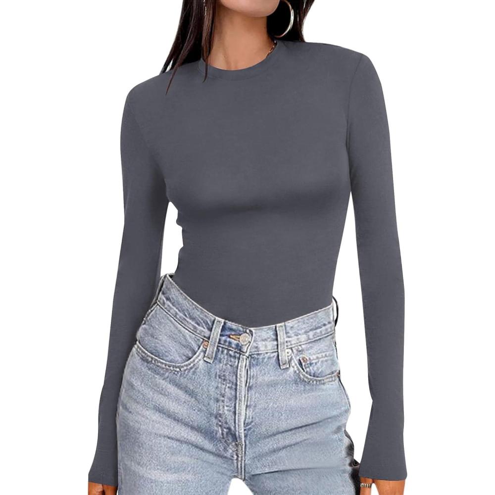 imageEkouaer Womens Long Sleeve Shirts Tight Fitted Tops Crewneck Underscrubs Tee Lightweight Basic Thermal UndershirtsDarkgrey