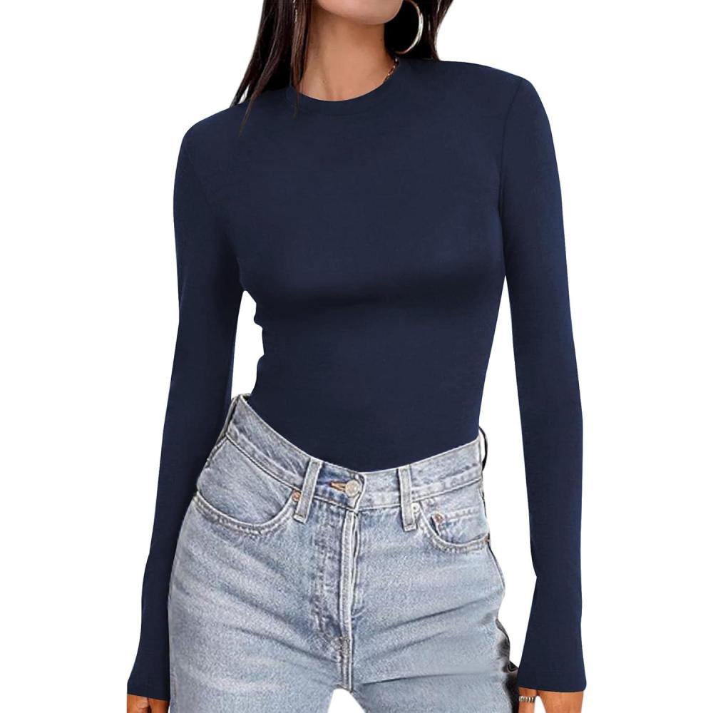 imageEkouaer Womens Long Sleeve Shirts Tight Fitted Tops Crewneck Underscrubs Tee Lightweight Basic Thermal UndershirtsNavy Blue