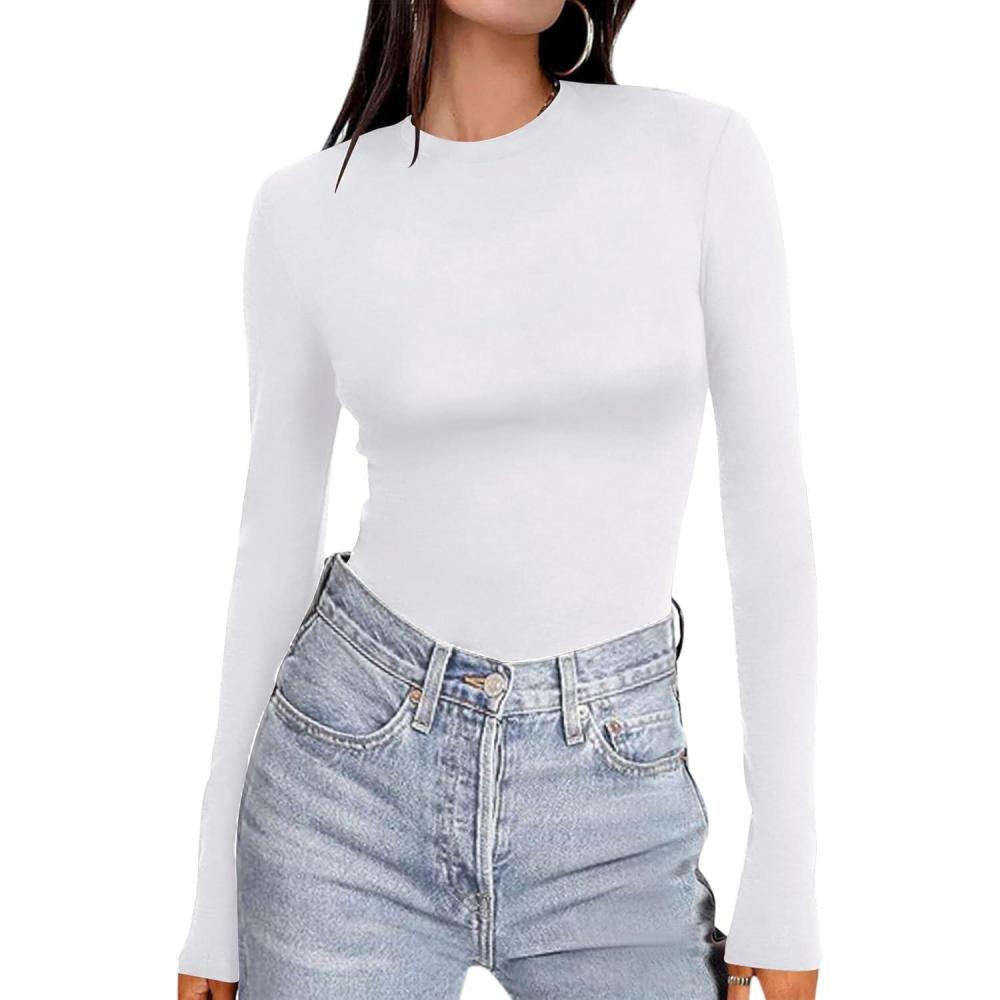 imageEkouaer Womens Long Sleeve Shirts Tight Fitted Tops Crewneck Underscrubs Tee Lightweight Basic Thermal UndershirtsWhite