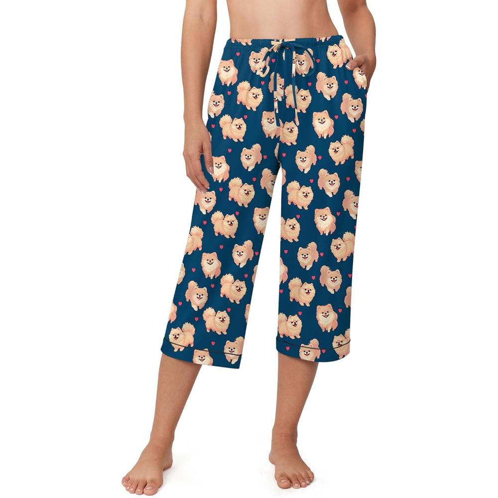 imageEkouaer Womens Pajamas Pants Capri Pj Bottoms with Pockets Comfy Drawstring Printed Lounge Soft Sleep PantsNavy Blue Dogs