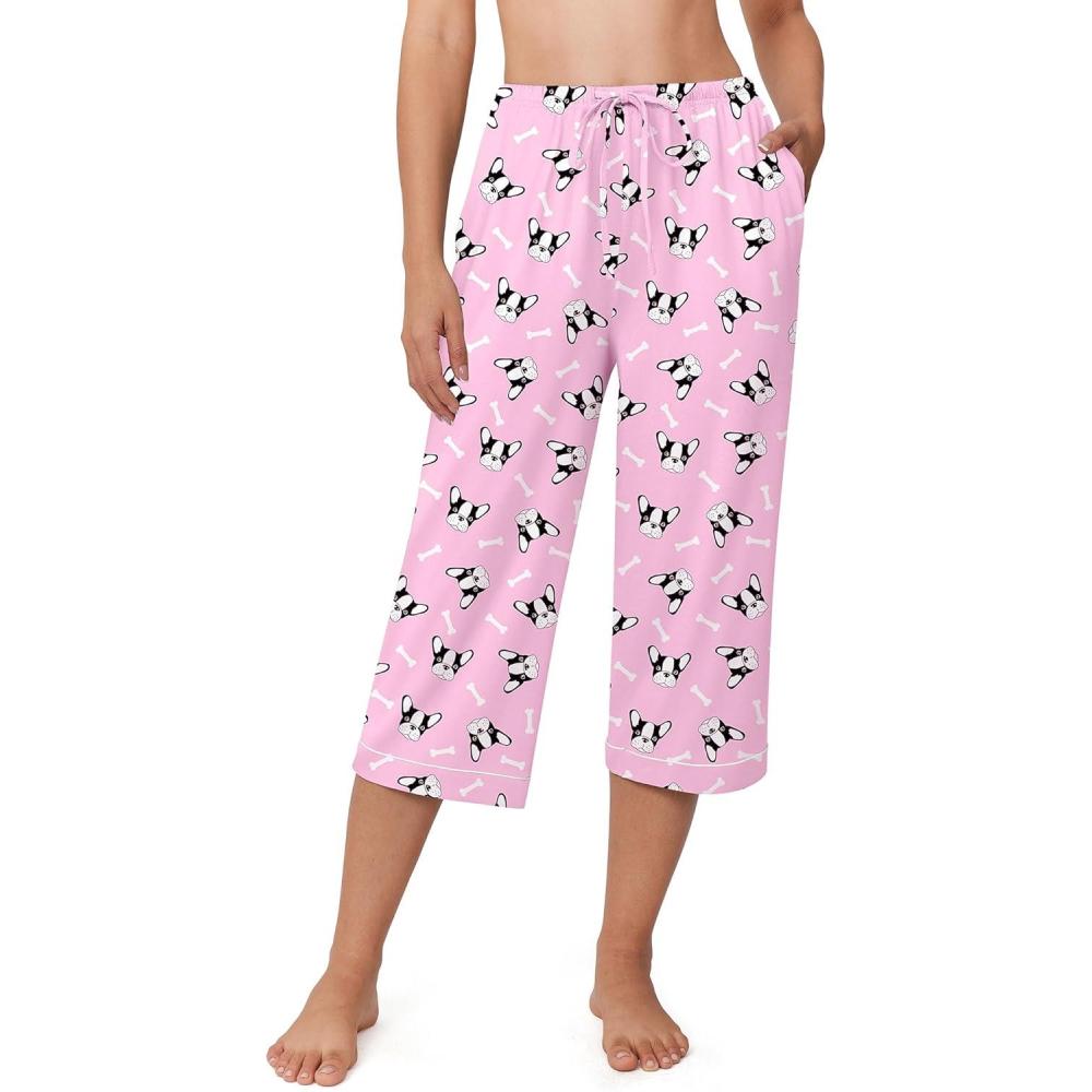 imageEkouaer Womens Pajamas Pants Capri Pj Bottoms with Pockets Comfy Drawstring Printed Lounge Soft Sleep PantsPink Dogs