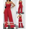 Ekouaer Jumpsuits for Women Sleeveless Spaghetti Strap Womens Jumpsuit One Piece Wide Leg Summer Romper With Pockets 2026(True Red)