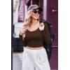 Ekouaer Long Sleeve Crop Tops for Women Scroop Neck Lightweight Basic Base Layer Thermal Undershirts Shirts Black/Beige/Brown L